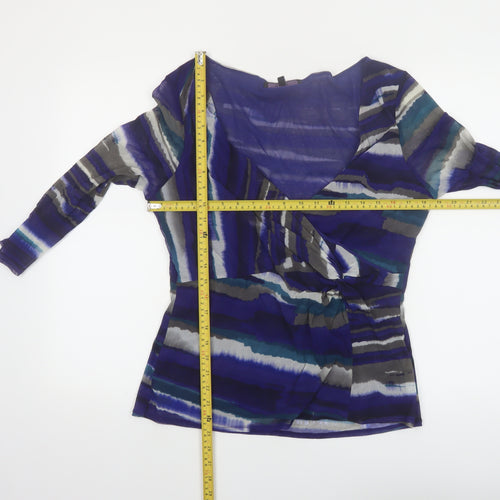Coast Women's Blue Stripe Wrap Blouse Size 18 V-Neck 3/4 Sleeve