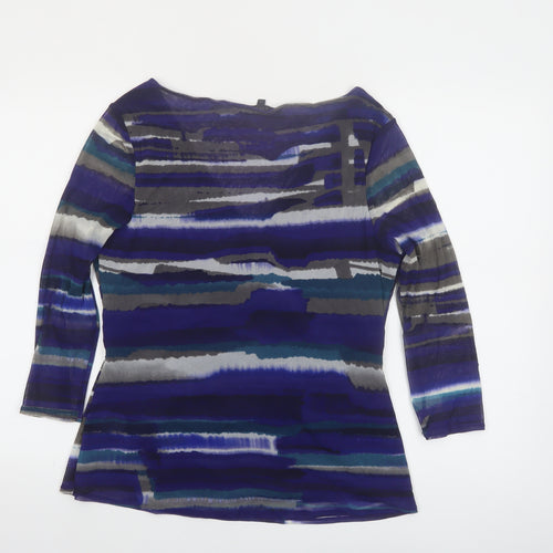 Coast Women's Blue Stripe Wrap Blouse Size 18 V-Neck 3/4 Sleeve