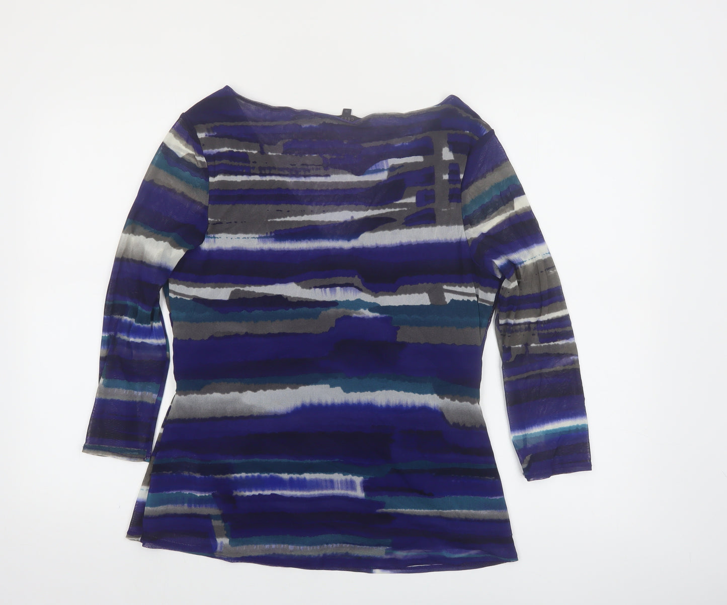 Coast Women's Blue Stripe Wrap Blouse Size 18 V-Neck 3/4 Sleeve