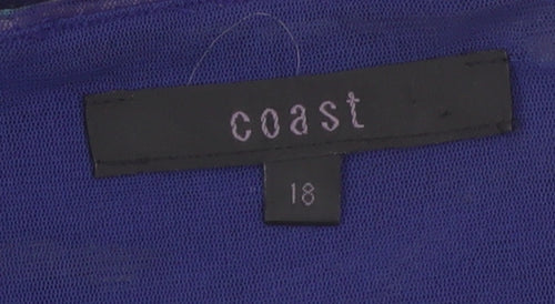 Coast Women's Blue Stripe Wrap Blouse Size 18 V-Neck 3/4 Sleeve