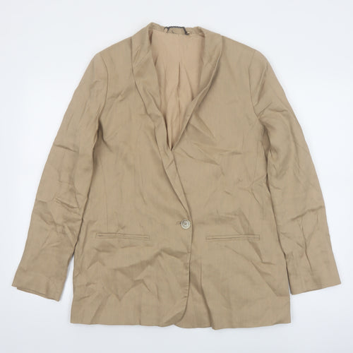 Jigsaw Women Beige Linen Blend Single-Breasted Blazer UK 12