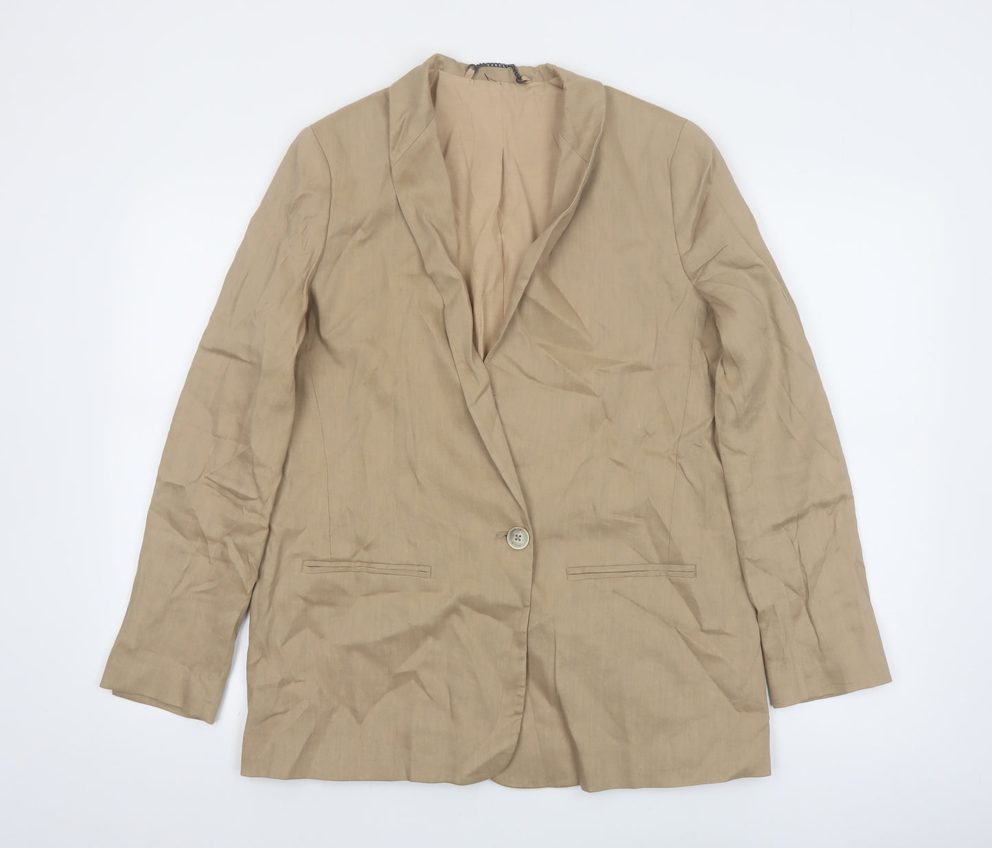 Jigsaw Women Beige Linen Blend Single-Breasted Blazer UK 12