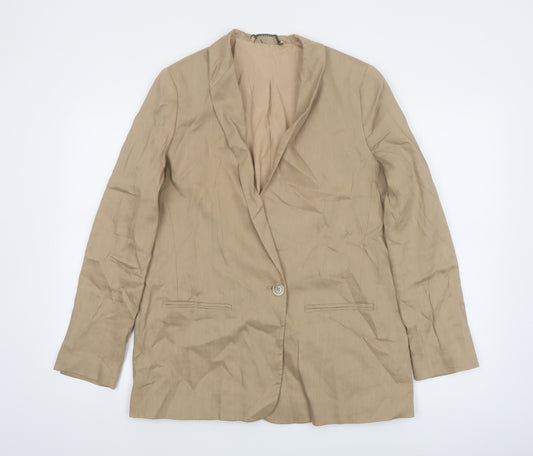 Jigsaw Women Beige Linen Blend Single-Breasted Blazer UK 12