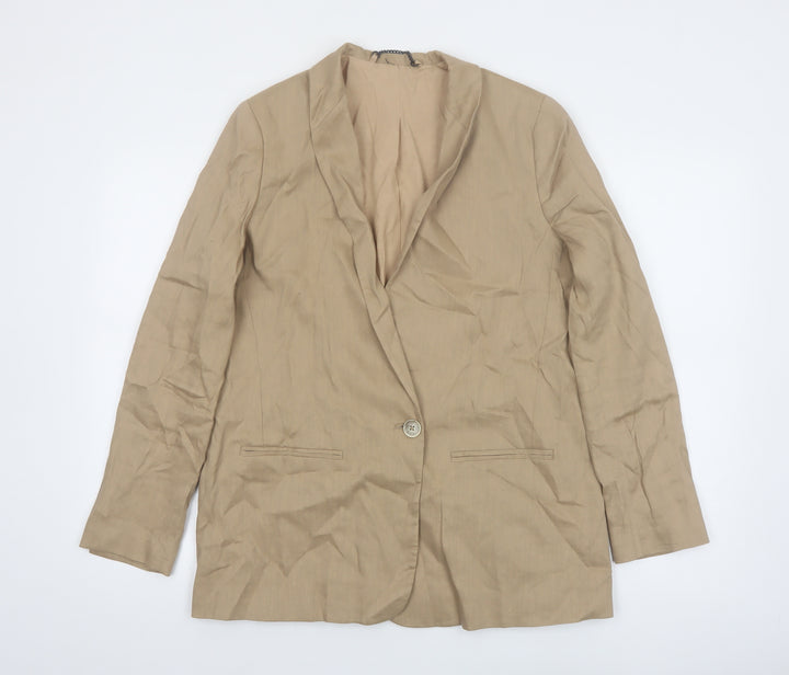 Jigsaw Women Beige Linen Blend Single-Breasted Blazer UK 12