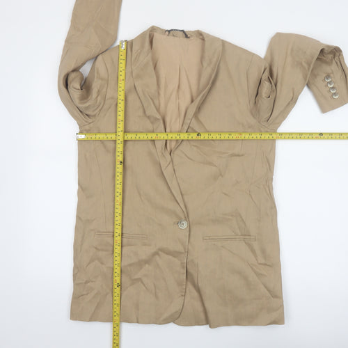 Jigsaw Women Beige Linen Blend Single-Breasted Blazer UK 12