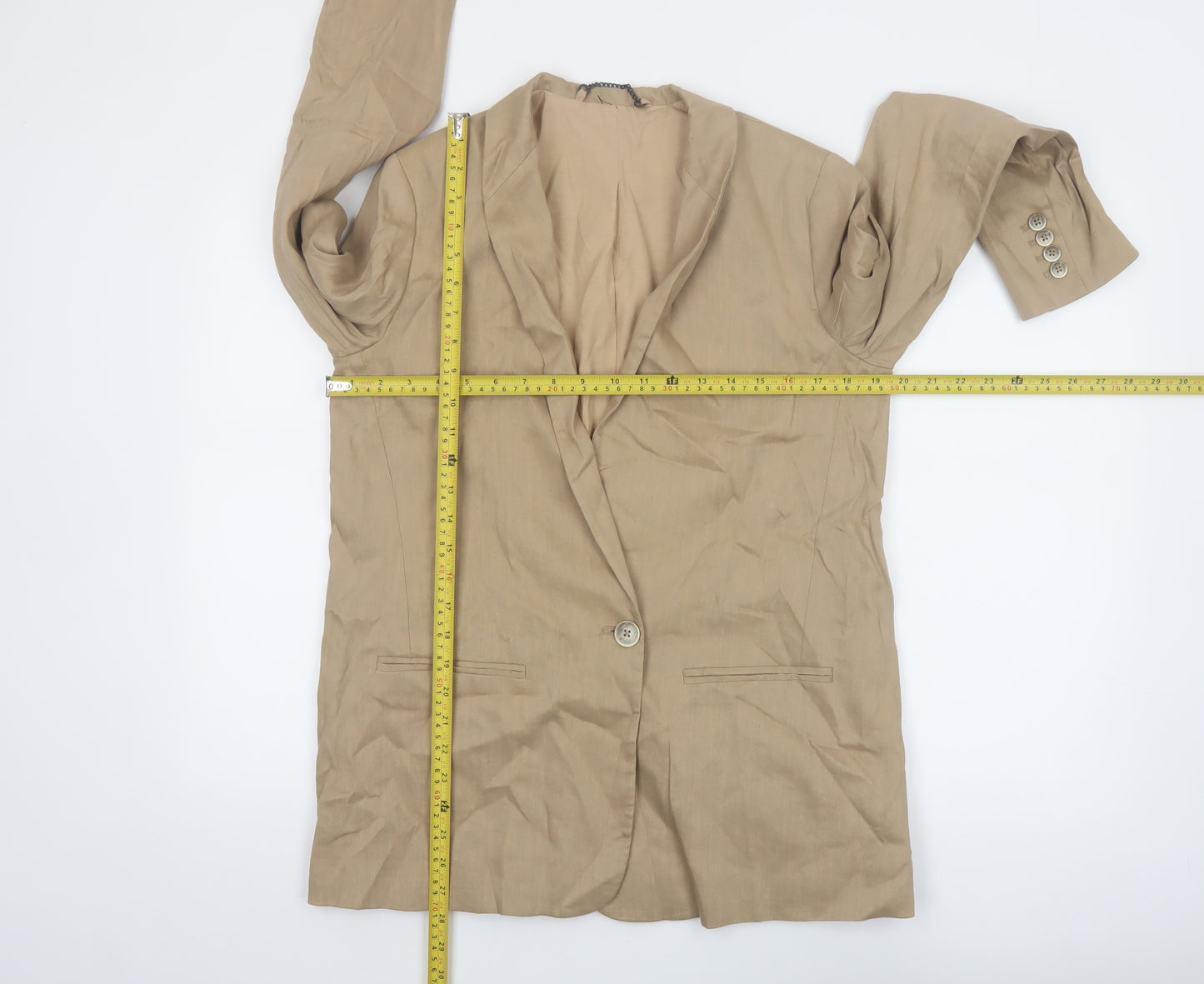 Jigsaw Women Beige Linen Blend Single-Breasted Blazer UK 12
