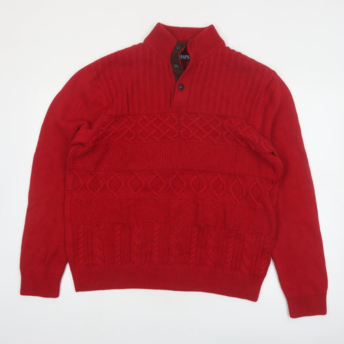 Chaps Men's Red Cotton Cable-Knit Henley Jumper Size L