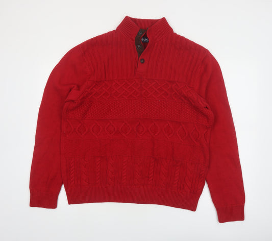 Chaps Men's Red Cotton Cable-Knit Henley Jumper Size L