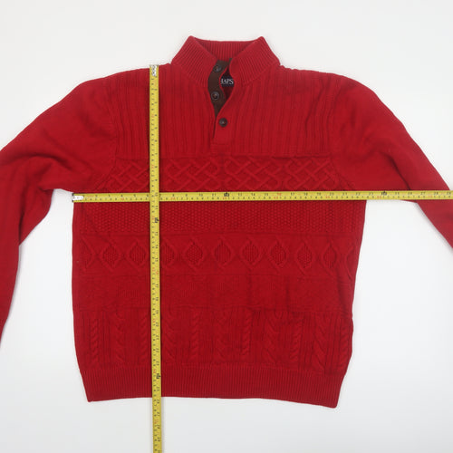 Chaps Men's Red Cotton Cable-Knit Henley Jumper Size L