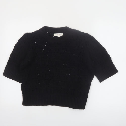 Marks and Spencer Per Una Women's Black Crochet Cotton Short Sleeve Jumper M
