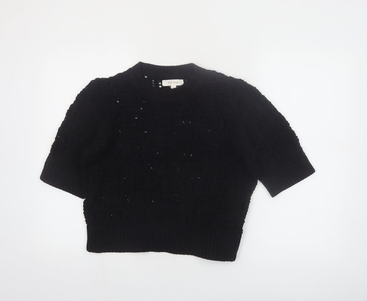 Marks and Spencer Per Una Women's Black Crochet Cotton Short Sleeve Jumper M