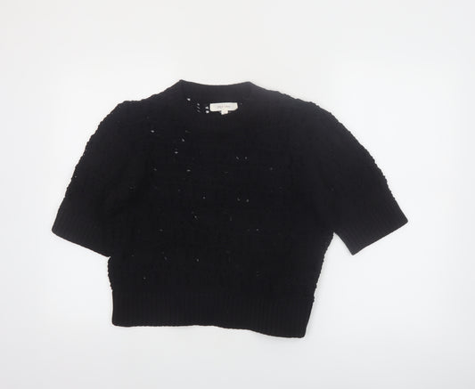 Marks and Spencer Per Una Women's Black Crochet Cotton Short Sleeve Jumper M