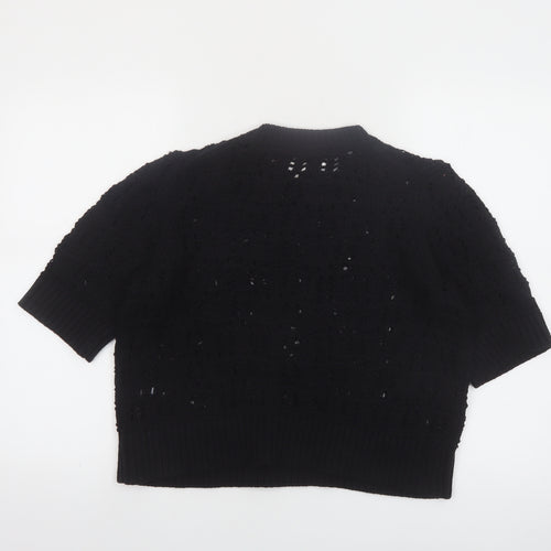 Marks and Spencer Per Una Women's Black Crochet Cotton Short Sleeve Jumper M