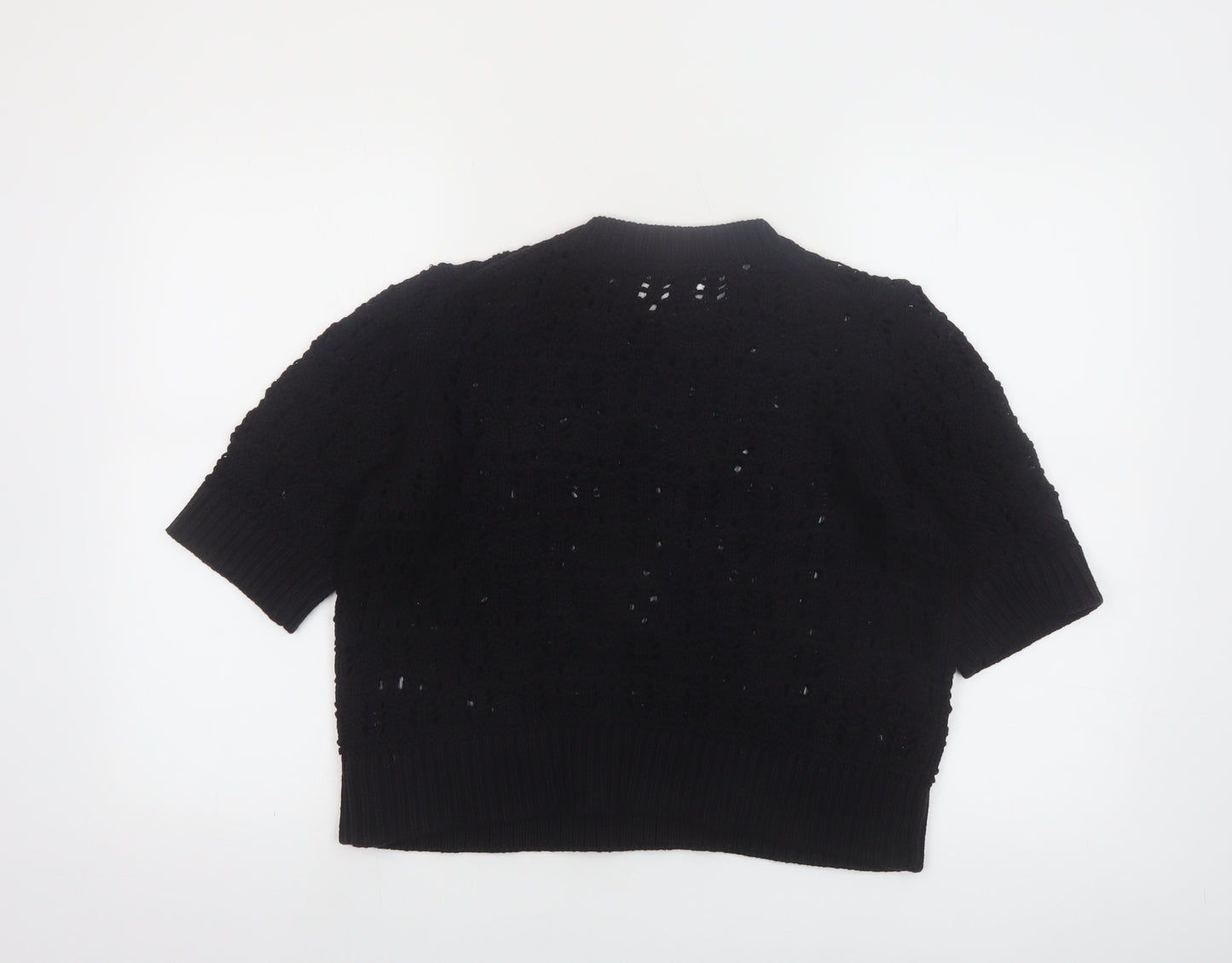 Marks and Spencer Per Una Women's Black Crochet Cotton Short Sleeve Jumper M