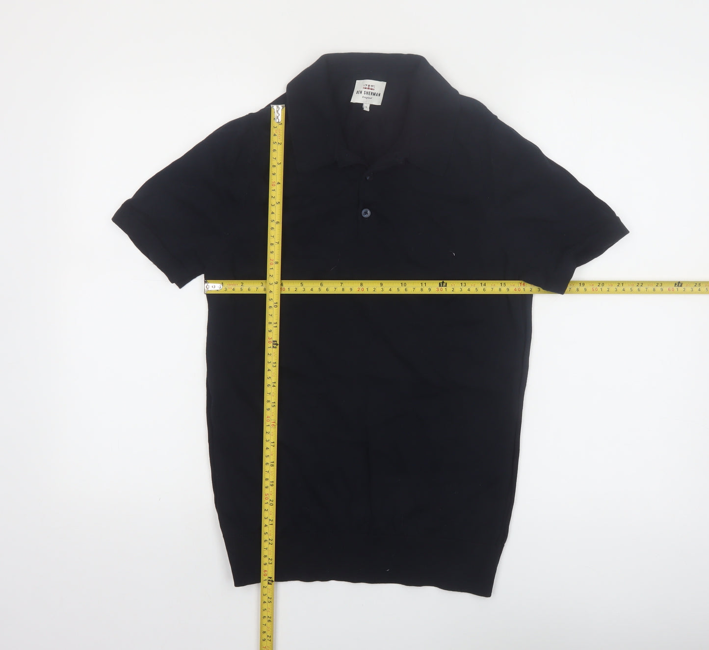 Ben Sherman Men's Black Cotton Short Sleeve Polo Shirt Size S
