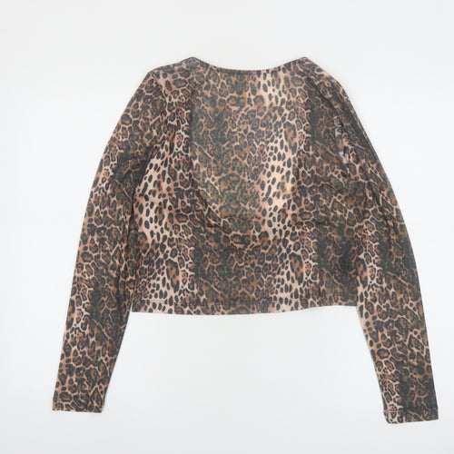 ASOS DESIGN Women’s Brown Leopard Print Mesh Cropped Long Sleeve Top M