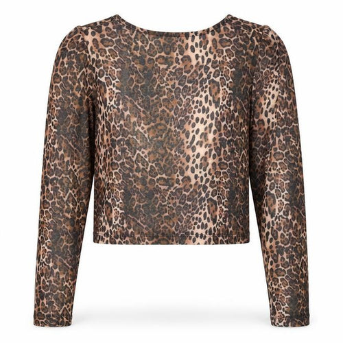ASOS DESIGN Women’s Brown Leopard Print Mesh Cropped Long Sleeve Top M