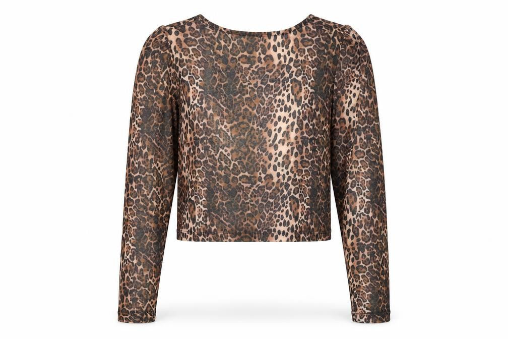 ASOS DESIGN Women’s Brown Leopard Print Mesh Cropped Long Sleeve Top M