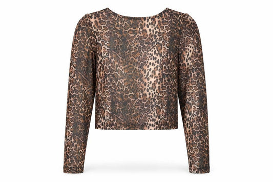 Front view of ASOS DESIGN Women’s Brown Leopard Print Mesh Cropped Long Sleeve Top M