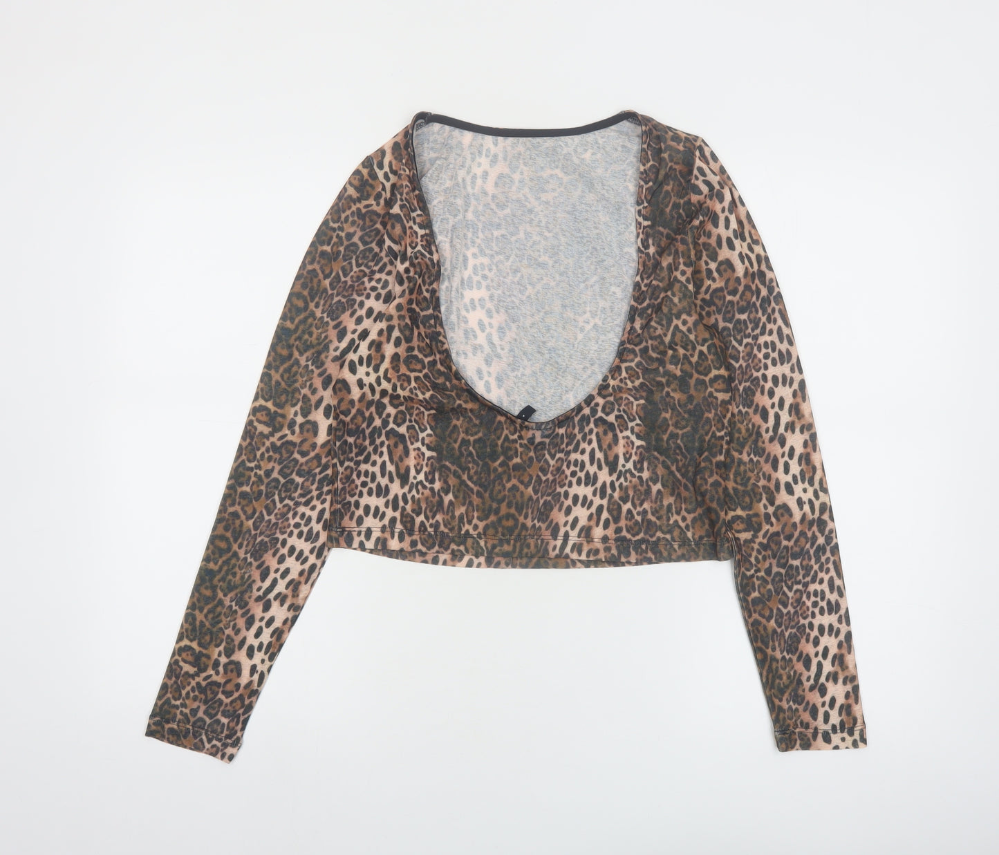ASOS DESIGN Women’s Brown Leopard Print Mesh Cropped Long Sleeve Top M