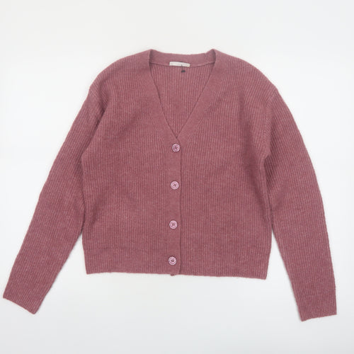 MNG Women's Pink V-Neck Button Knit Cardigan Jumper Size S