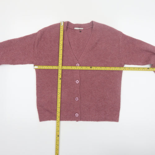 MNG Women's Pink V-Neck Button Knit Cardigan Jumper Size S