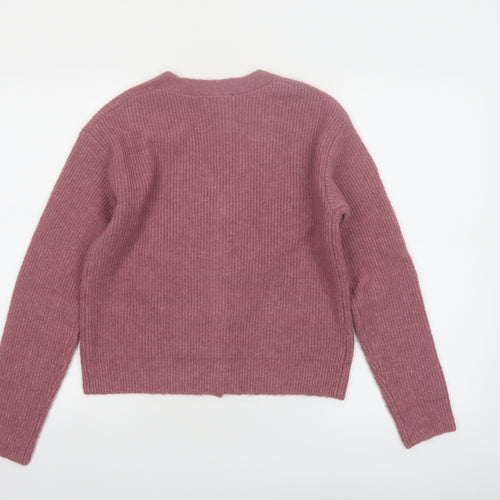 MNG Women's Pink V-Neck Button Knit Cardigan Jumper Size S