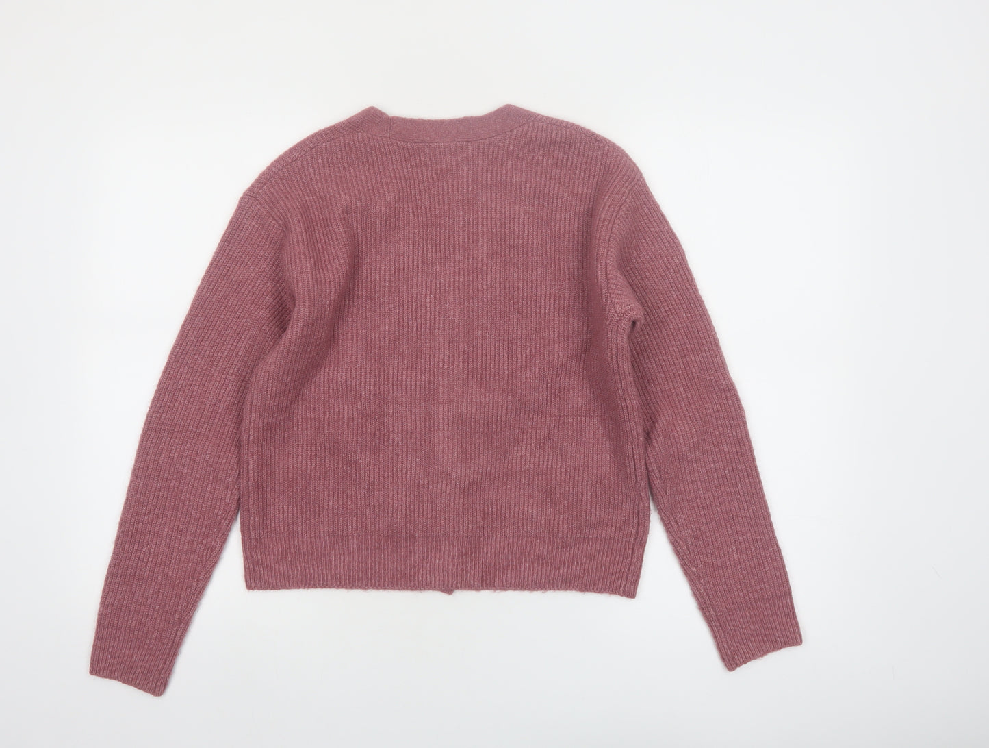 MNG Women's Pink V-Neck Button Knit Cardigan Jumper Size S
