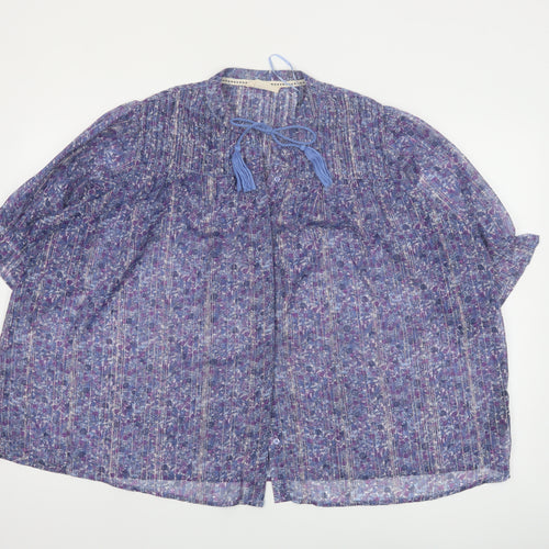 Autonomy Women’s Blue Floral Chiffon Pleated Tassel Boho Blouse Size L