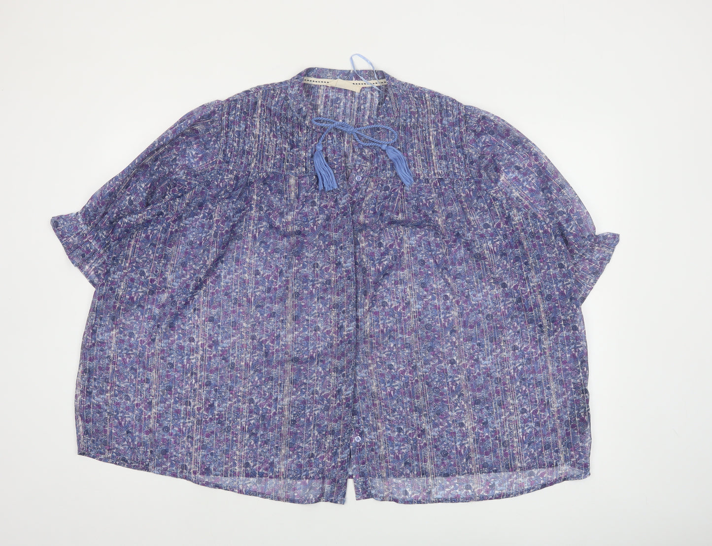 Autonomy Women’s Blue Floral Chiffon Pleated Tassel Boho Blouse Size L
