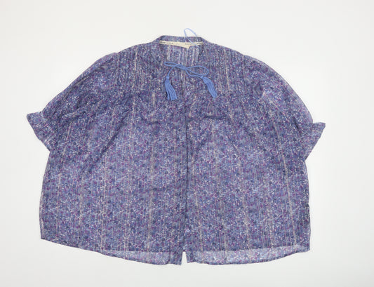 Autonomy Women’s Blue Floral Chiffon Pleated Tassel Boho Blouse Size L