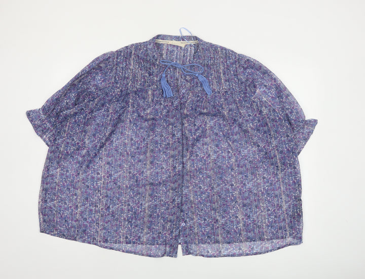 Autonomy Women’s Blue Floral Chiffon Pleated Tassel Boho Blouse Size L