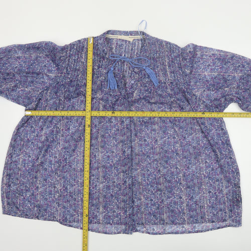 Autonomy Women’s Blue Floral Chiffon Pleated Tassel Boho Blouse Size L