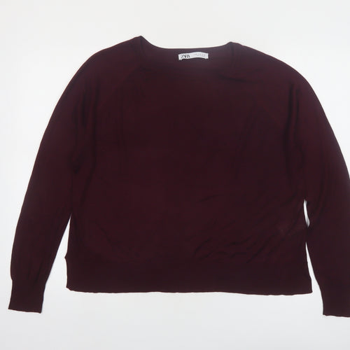 ZARA Women Red Crew Neck Long Sleeve Pullover Jumper Size 12