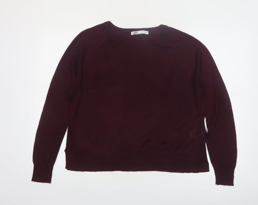 ZARA Women Red Crew Neck Long Sleeve Pullover Jumper Size 12