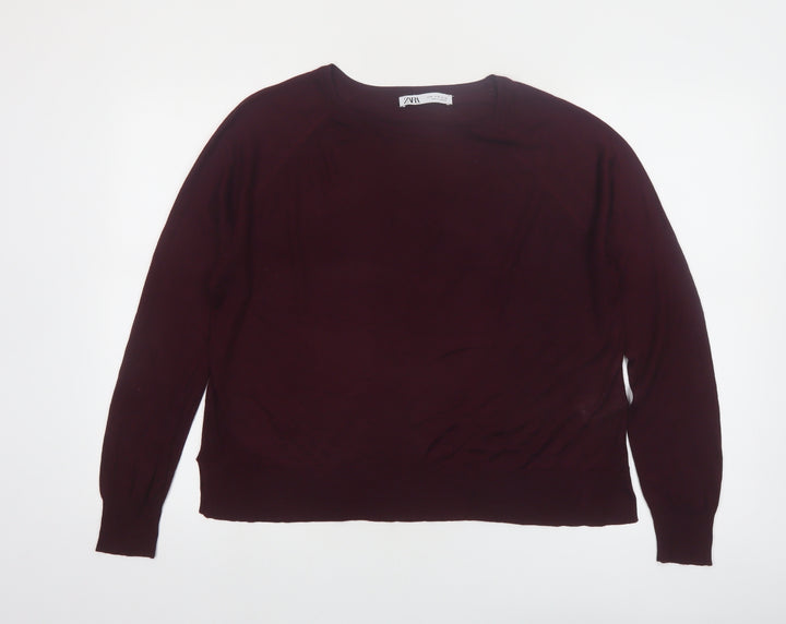 ZARA Women Red Crew Neck Long Sleeve Pullover Jumper Size 12