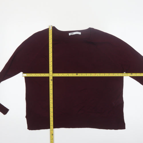 ZARA Women Red Crew Neck Long Sleeve Pullover Jumper Size 12