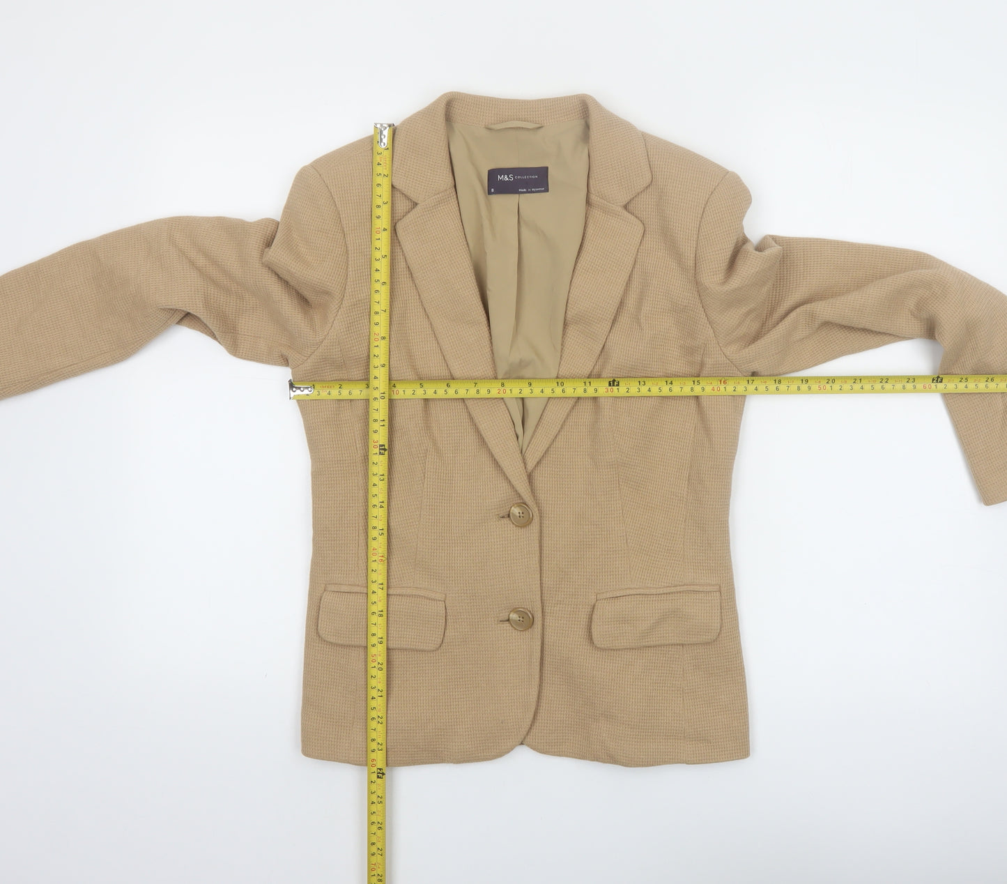 Marks and Spencer Women Beige Size 8 Tailored Two-Button Blazer