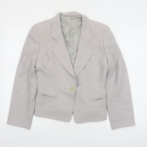 Hobbs Women Grey Wool Blazer Size 8 Classic Single-Breasted Jacket