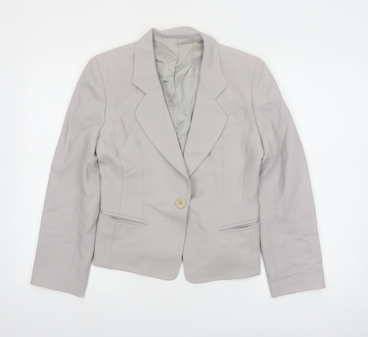 Hobbs Women Grey Wool Blazer Size 8 Classic Single-Breasted Jacket