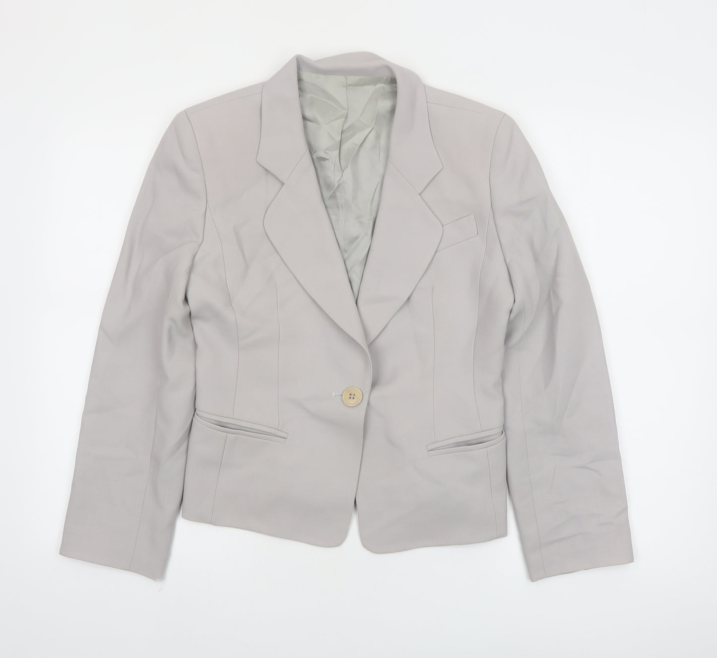 Hobbs Women Grey Wool Blazer Size 8 Classic Single-Breasted Jacket