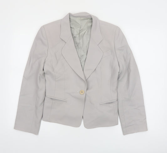 Hobbs Women Grey Wool Blazer Size 8 Classic Single-Breasted Jacket