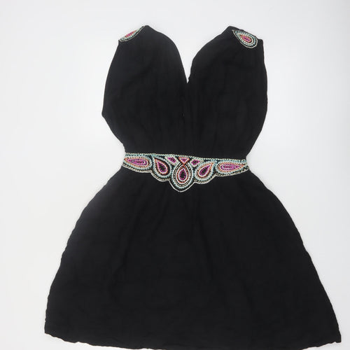 French Connection Women's Black Beaded A-Line Party Dress Size 8