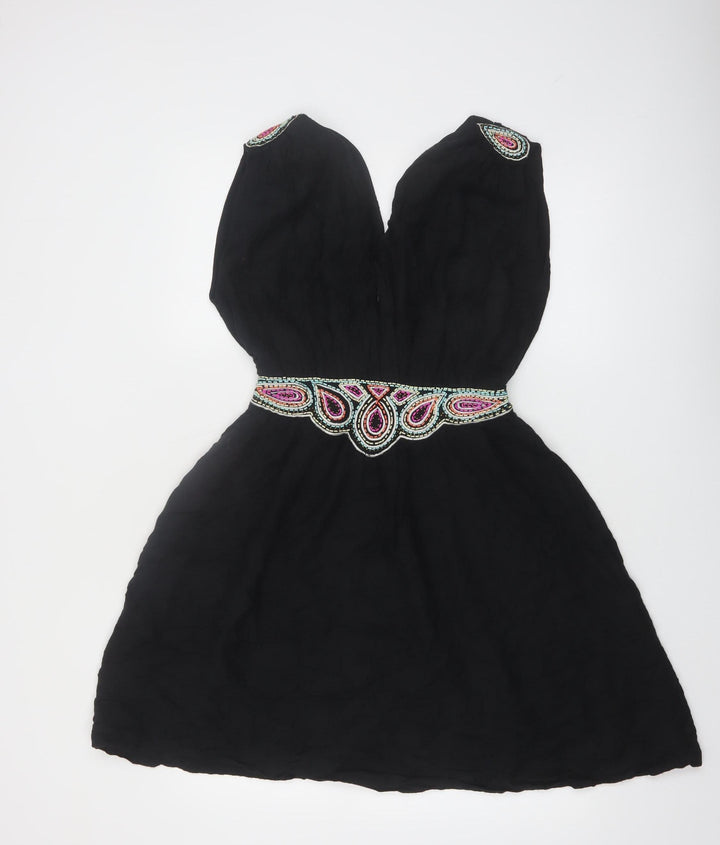 French Connection Women's Black Beaded A-Line Party Dress Size 8