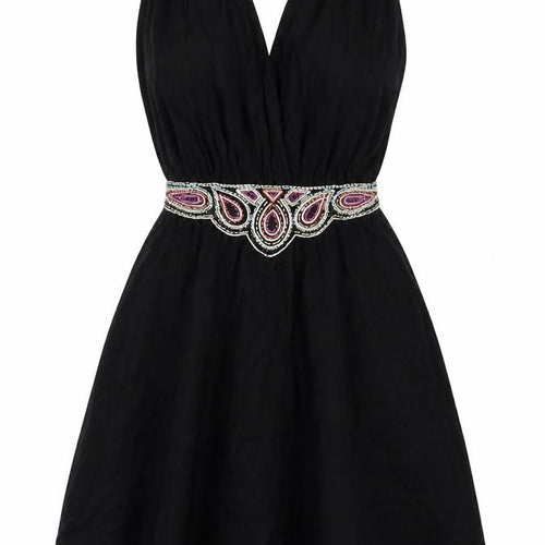French Connection Women's Black Beaded A-Line Party Dress Size 8