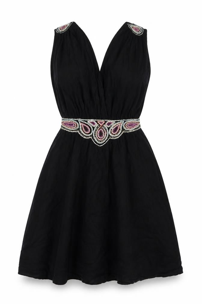 French Connection Women's Black Beaded A-Line Party Dress Size 8