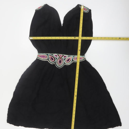 French Connection Women's Black Beaded A-Line Party Dress Size 8