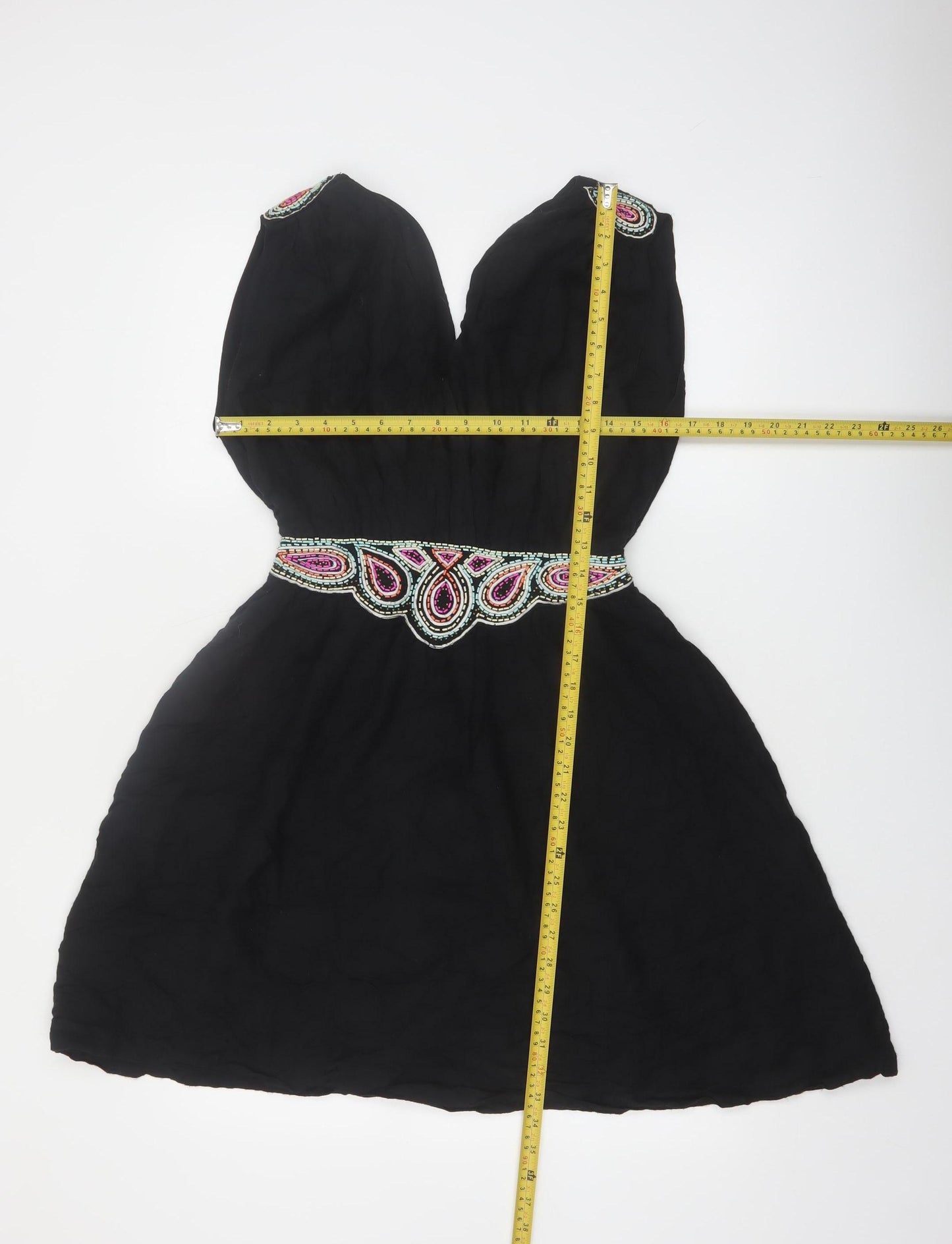 French Connection Women's Black Beaded A-Line Party Dress Size 8