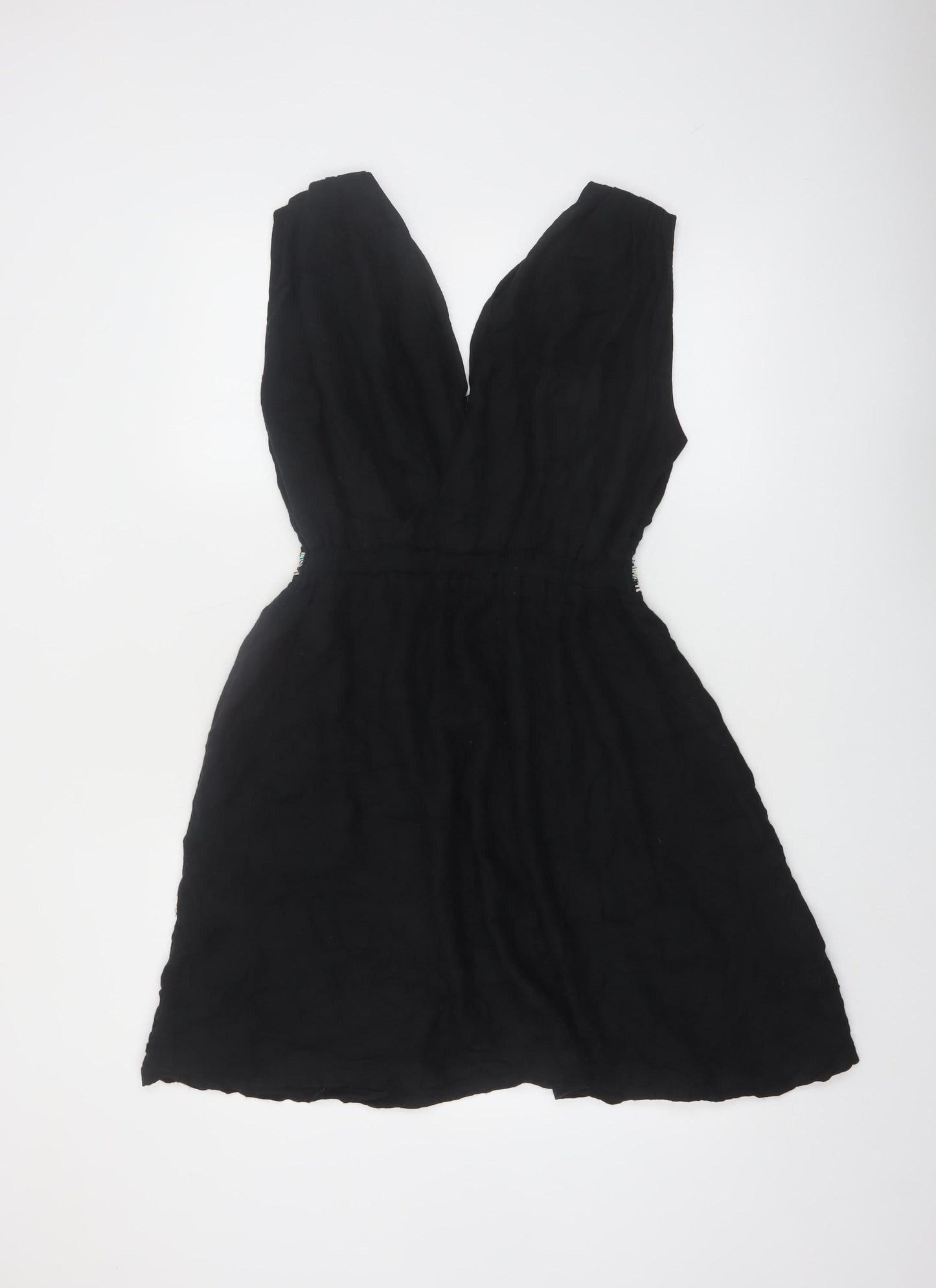 French Connection Women's Black Beaded A-Line Party Dress Size 8