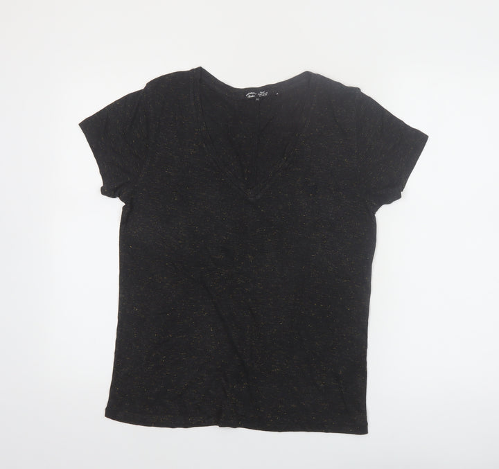 Superdry Women's Black V-Neck Short Sleeve Jersey T-Shirt Size 8